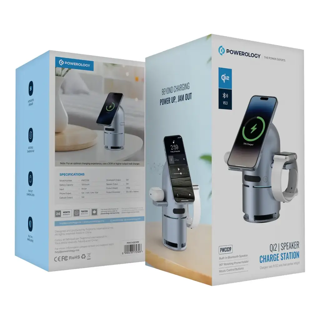 Powerology Qi2 Speaker Charge Station - Gray