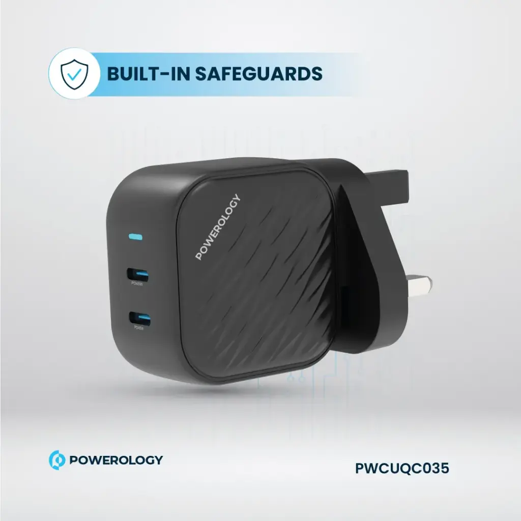 Powerology Gan Dual USB-C Wall Charger - Black