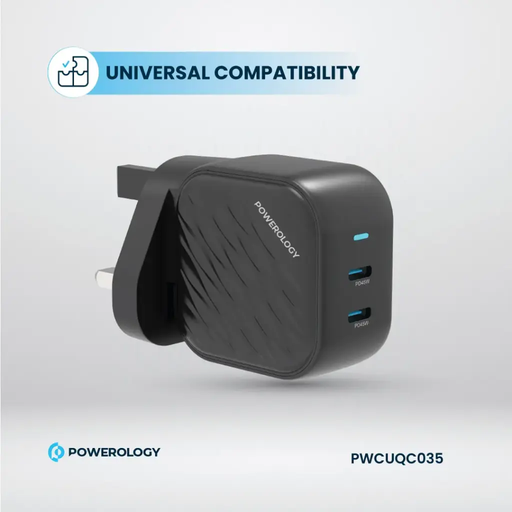Powerology Gan Dual USB-C Wall Charger - Black