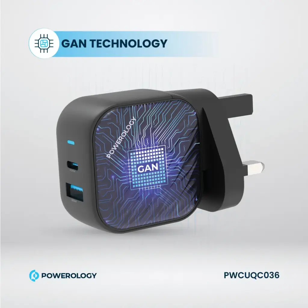 Powerology Gan Dual Port Wall Charger - Black