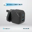 Powerology Gan Dual Port Wall Charger - Black
