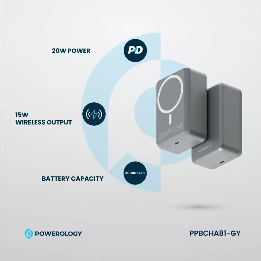 Powerology 30000mAh MagSafe Aluminum Power Bank - Dark Gray