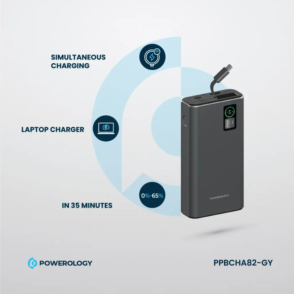 Powerology Aluminum 20000mAh Power Bank - Dark Gray