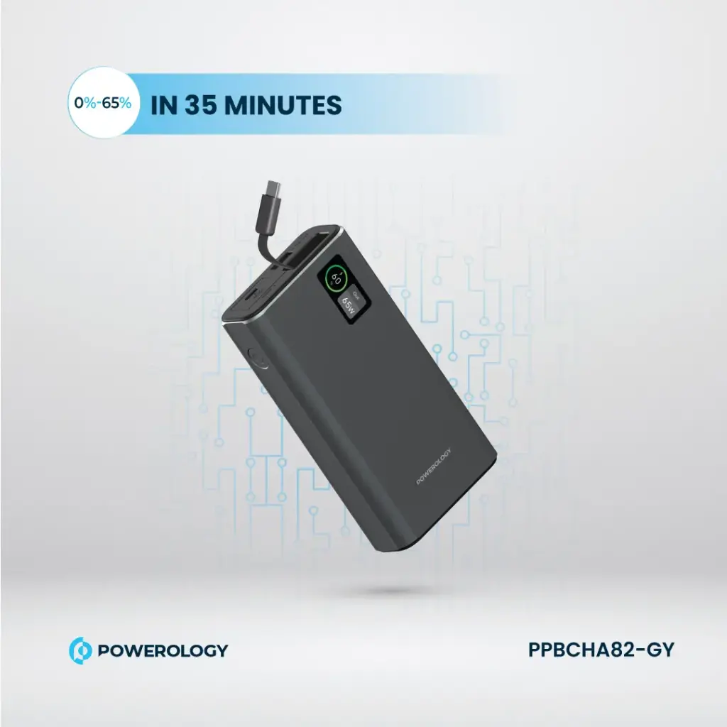 Powerology Aluminum 20000mAh Power Bank - Dark Gray