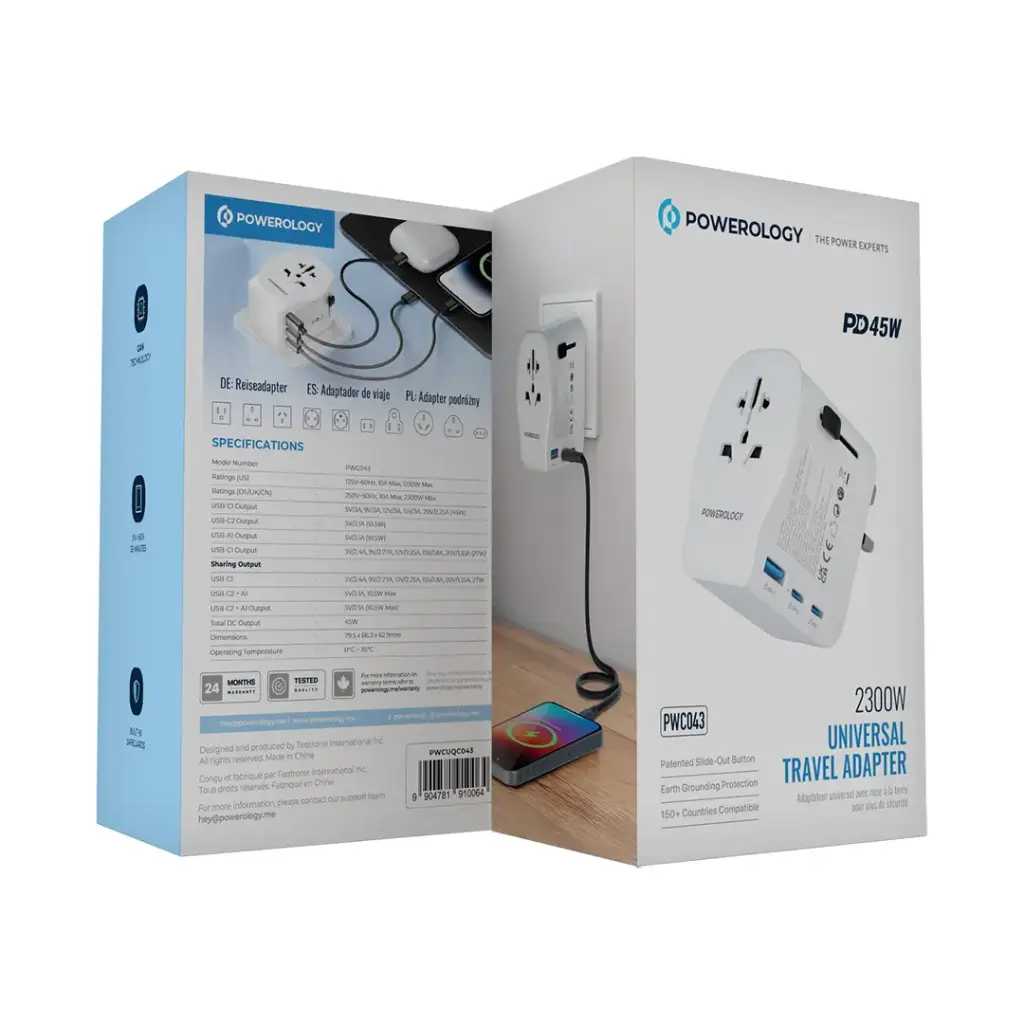 Powerology Universal Travel Adapter 2300W - White