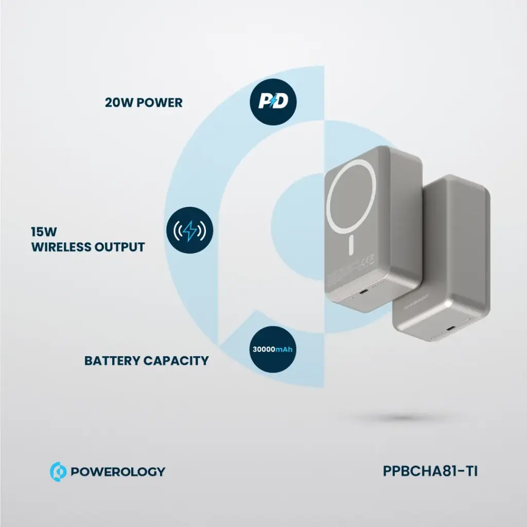 Powerology 30000mAh MagSafe Aluminum Power Bank - Dark Gray