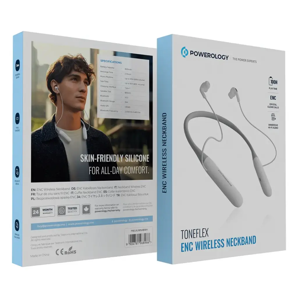 Powerology Toneflex ENC Wireless Neckband - White