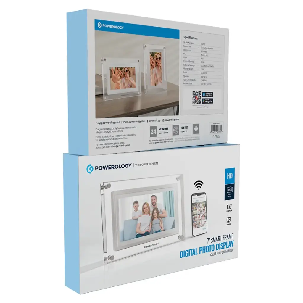 Powerology 7'' Smart Frame Digital Photo Display - White