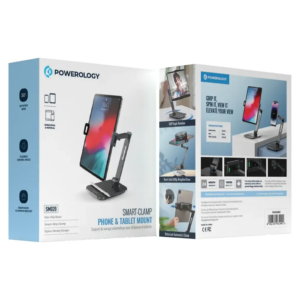 Powerology Smart-Clamp Phone & Tablet Mount - Black