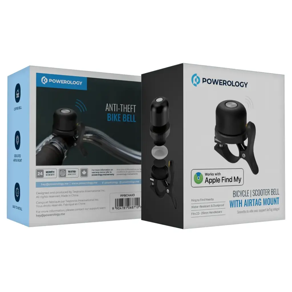 Powerology Bicycle & Scooter Bell With Airtag Mount - Black