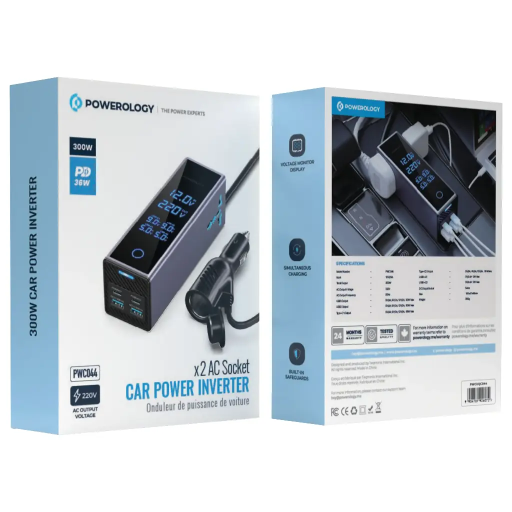 Powerology 2AC Socket Car Power Inverter - Gray