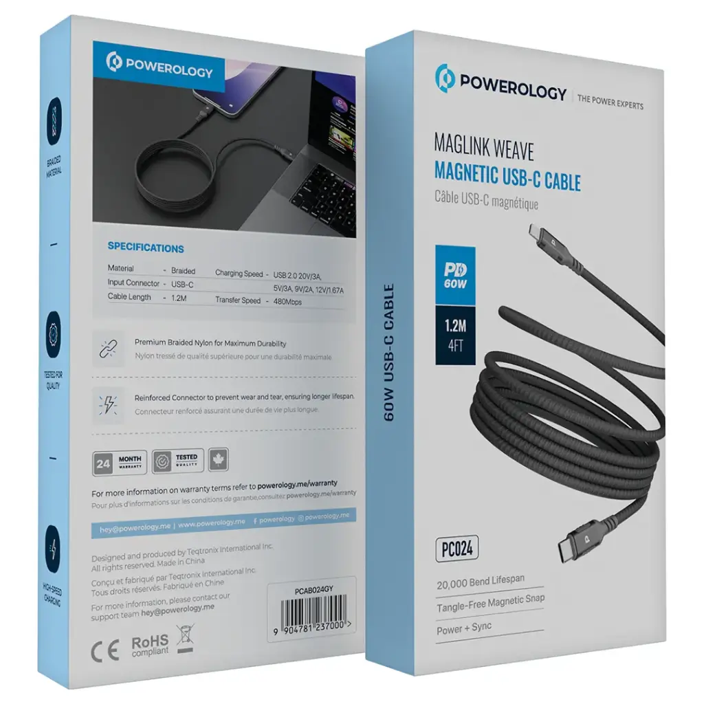 Powerology Malinka Weave Magnetic USB-C 1.2m Cable PD 60W