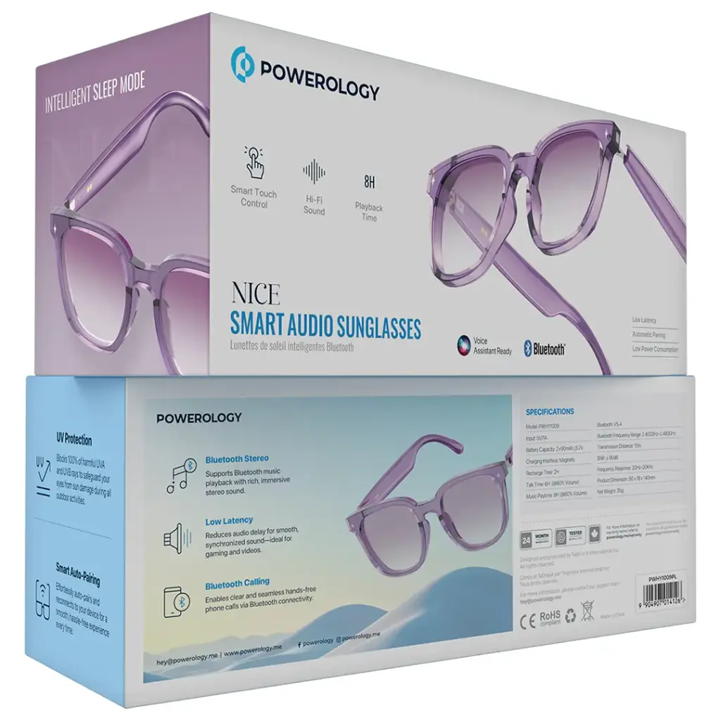 Powerology Nice Smart Audio Sunglasses - Purple