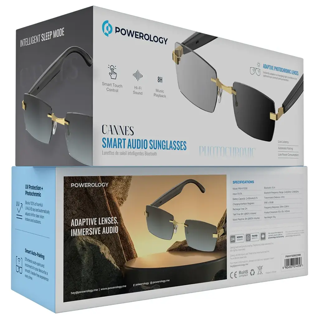 Powerology Cannes Smart Audio Sunglasses - Gold/Black