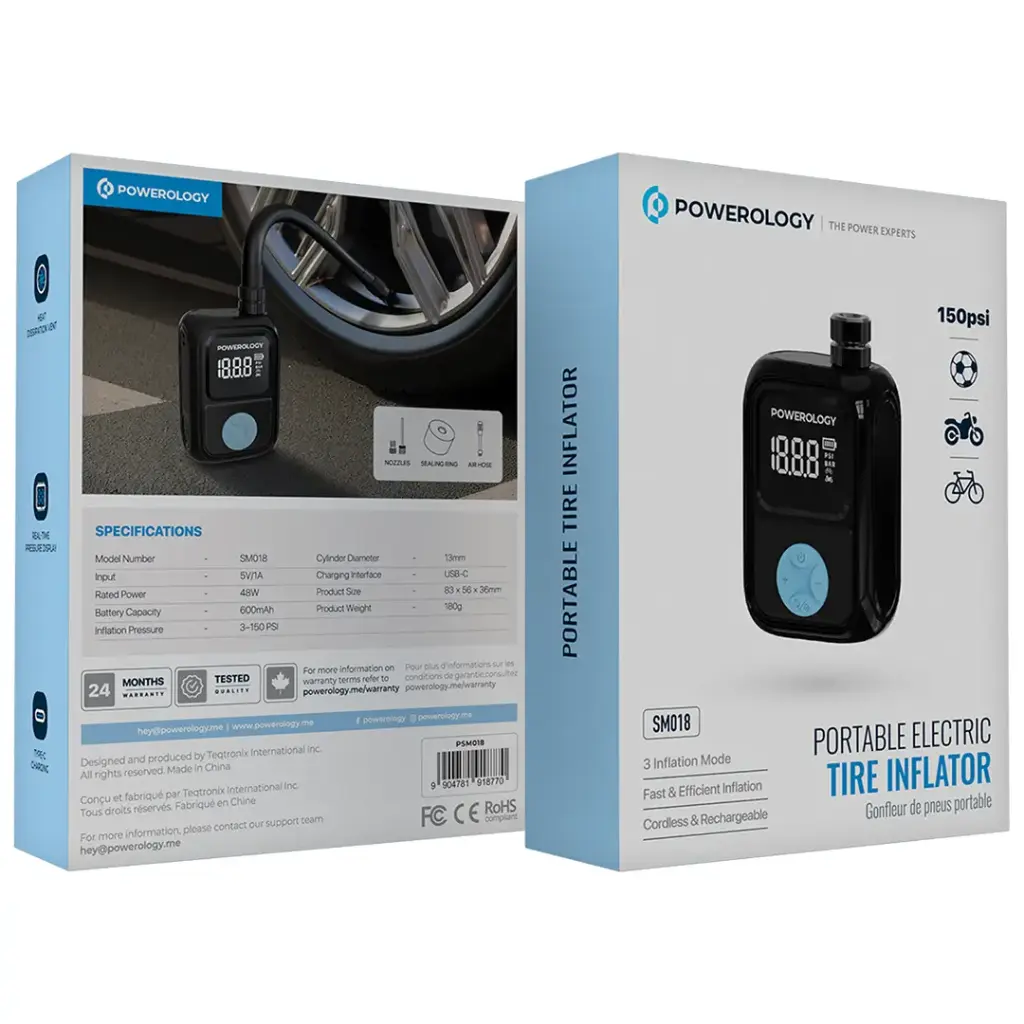 Powerology Portable Electric Tire Inflator - Black