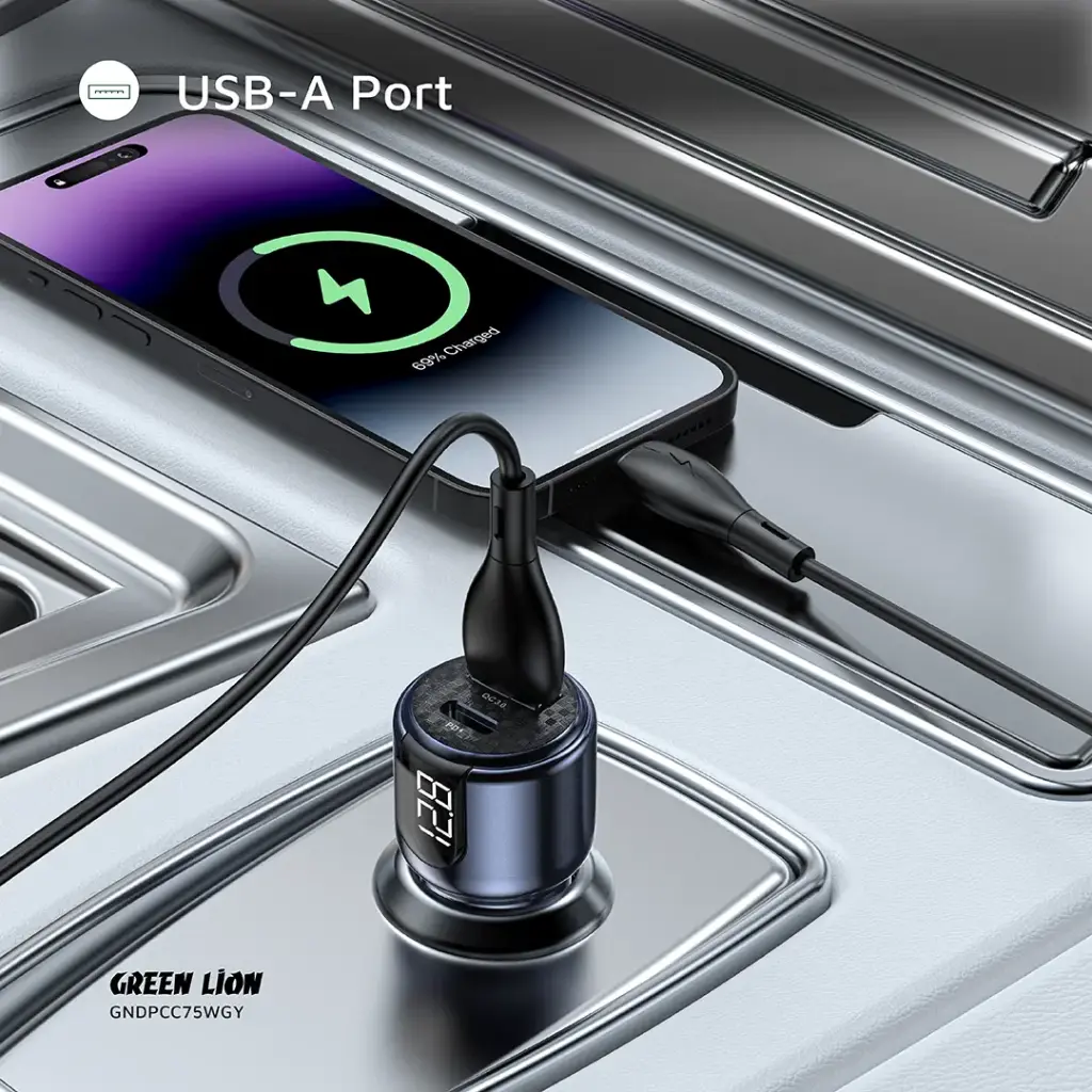 Green Lion Dual Port Car Charger PD+QC 75W - Gray (9).webp