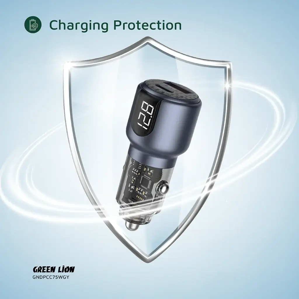 Green Lion Dual Port Car Charger PD+QC 75W - Gray (3).webp