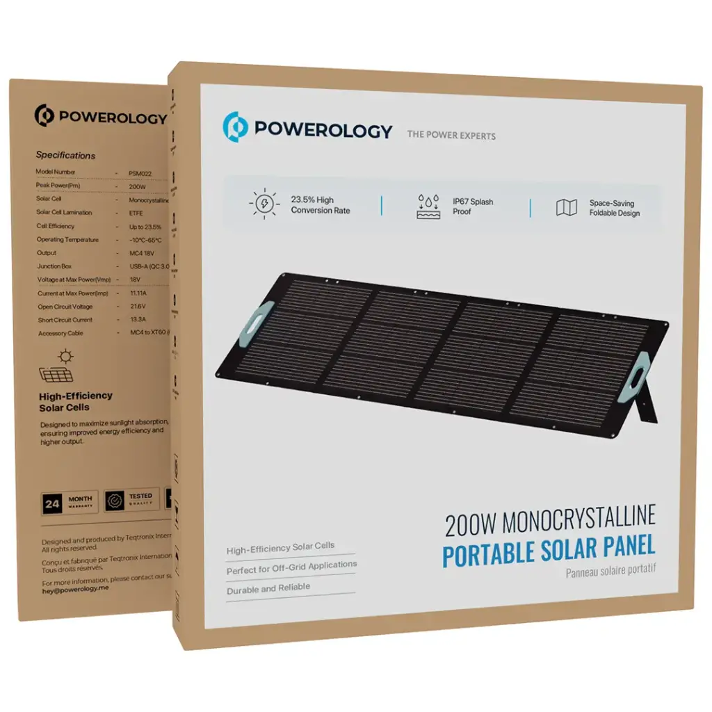 Powerology 200W Monocrystalline Portable Solar Panel - Black (2).webp