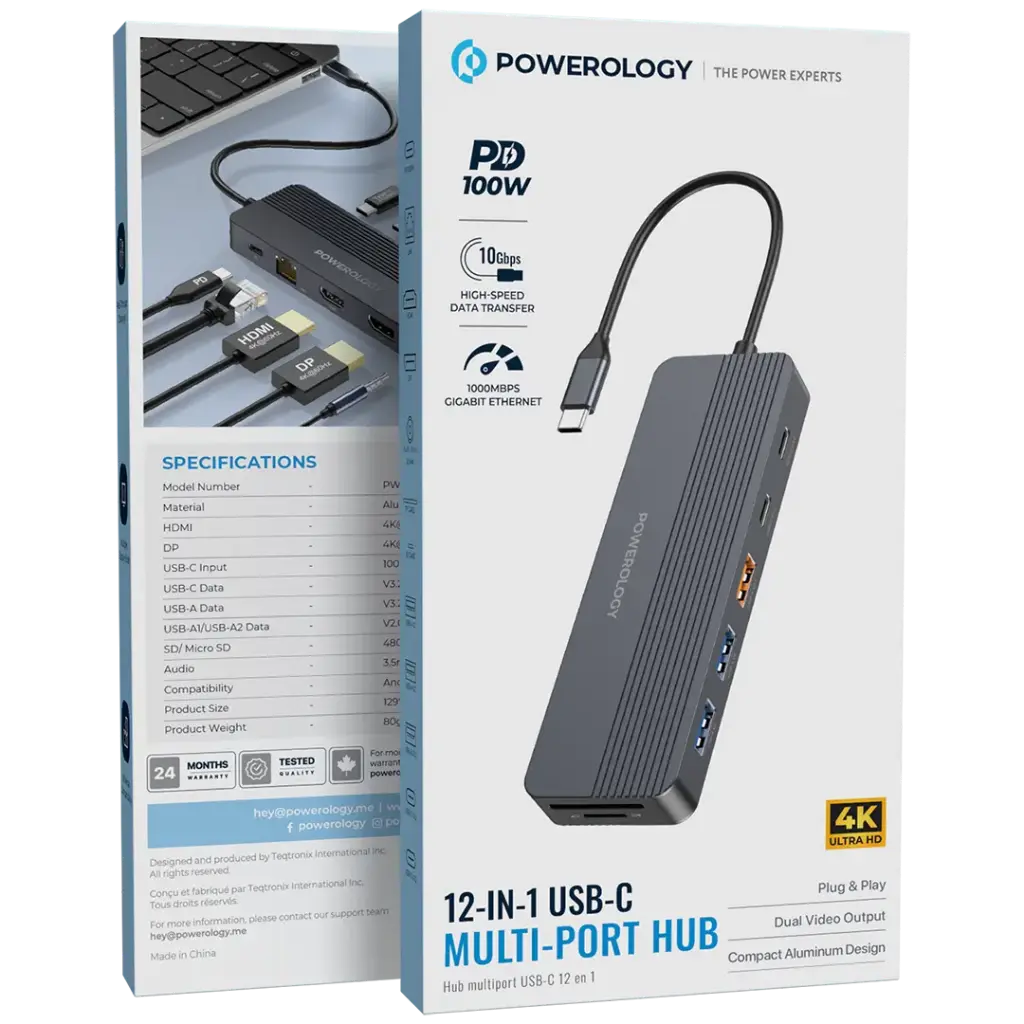 Powerology 12-in-1 USB-C Multi-Port HUB - Gray (4).webp