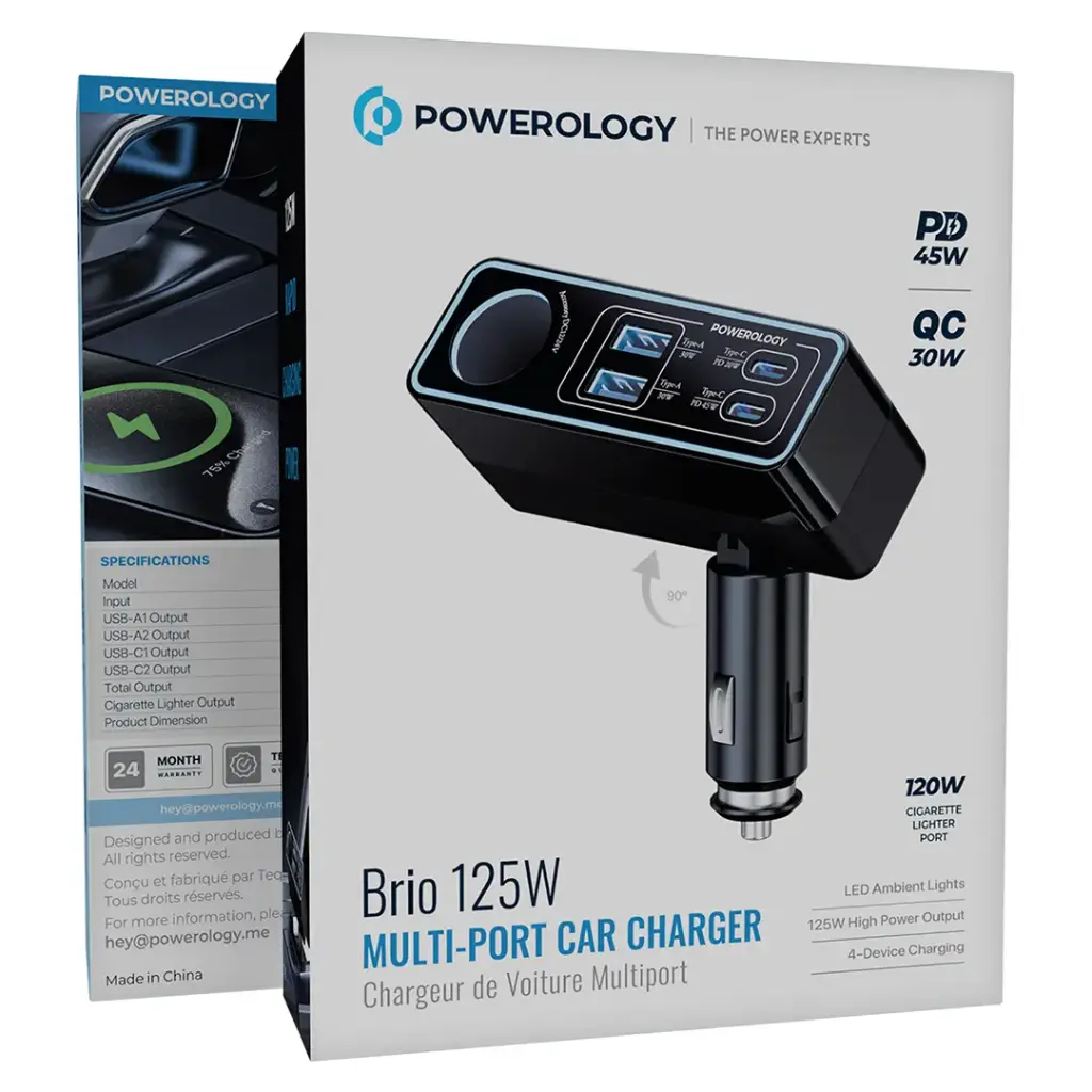 Powerology Brio 125W Multi-Port Car Charger - Black58.webp