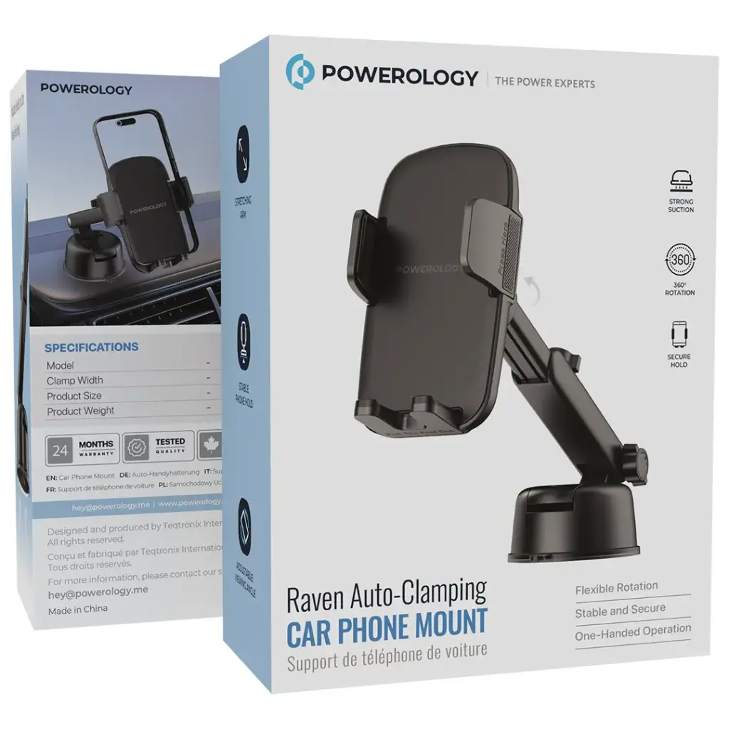 Powerology Raven Auto-Clamping Car Phone Mount1.webp