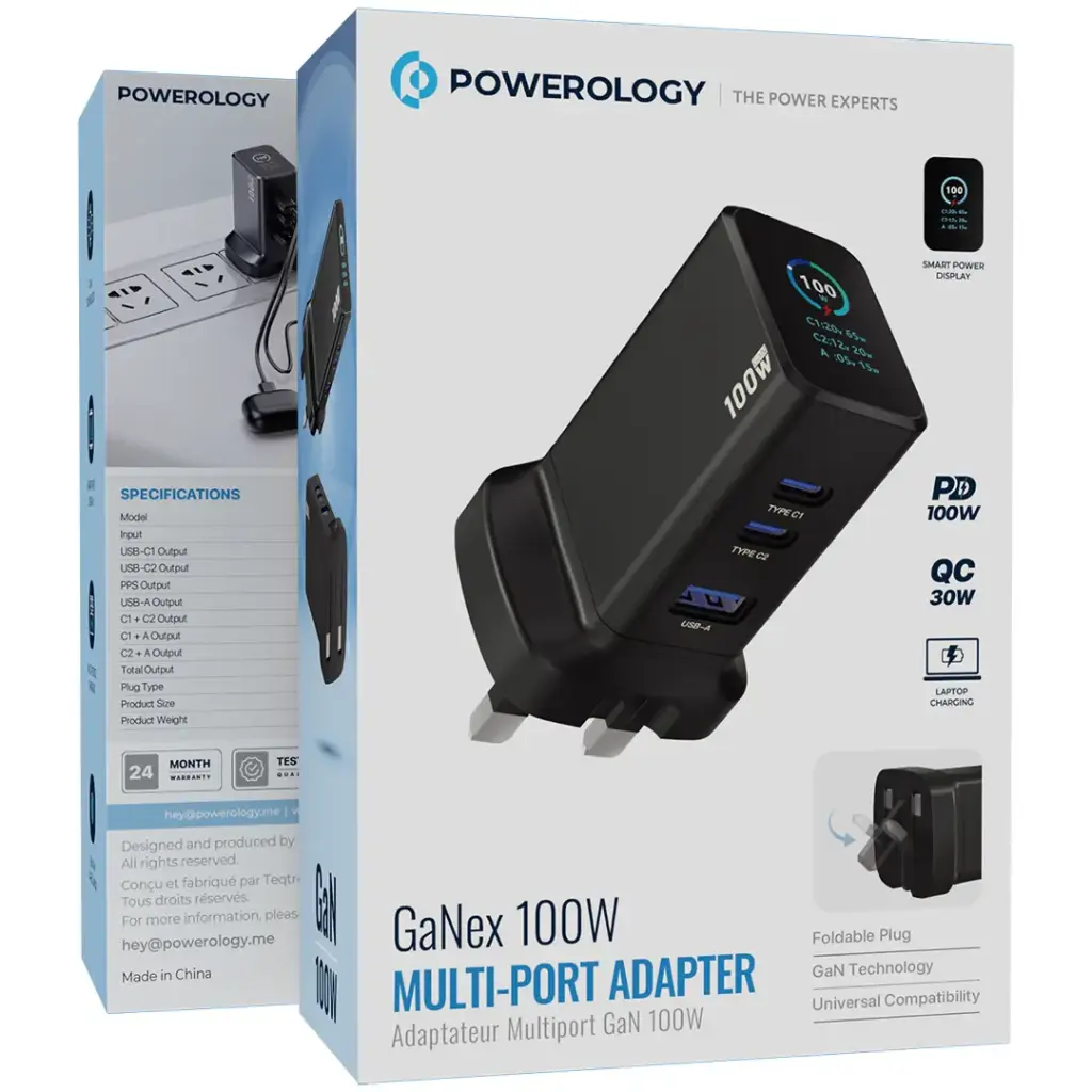 Powerology GaNex 100W Multi-Port Adapter - Black (3).webp