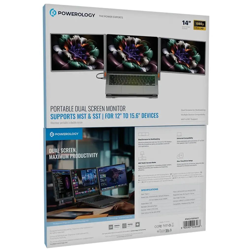 Powerology Portable Dual Screen Monitor - Gray (5).webp