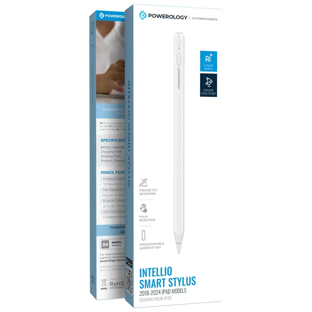 Powerology Intellio Smart Stylus 2018-2024 iPad Models - White2.webp