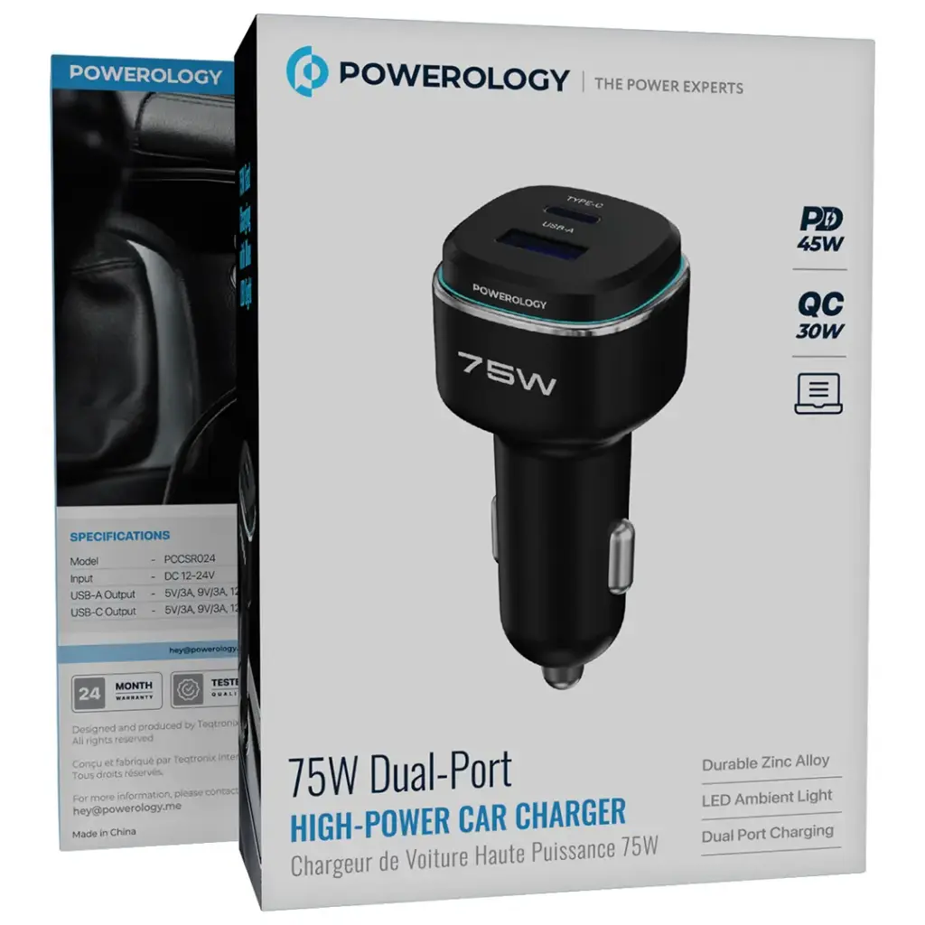 Powerology 75W Dual-Port High-Power Car Charger gr.webp