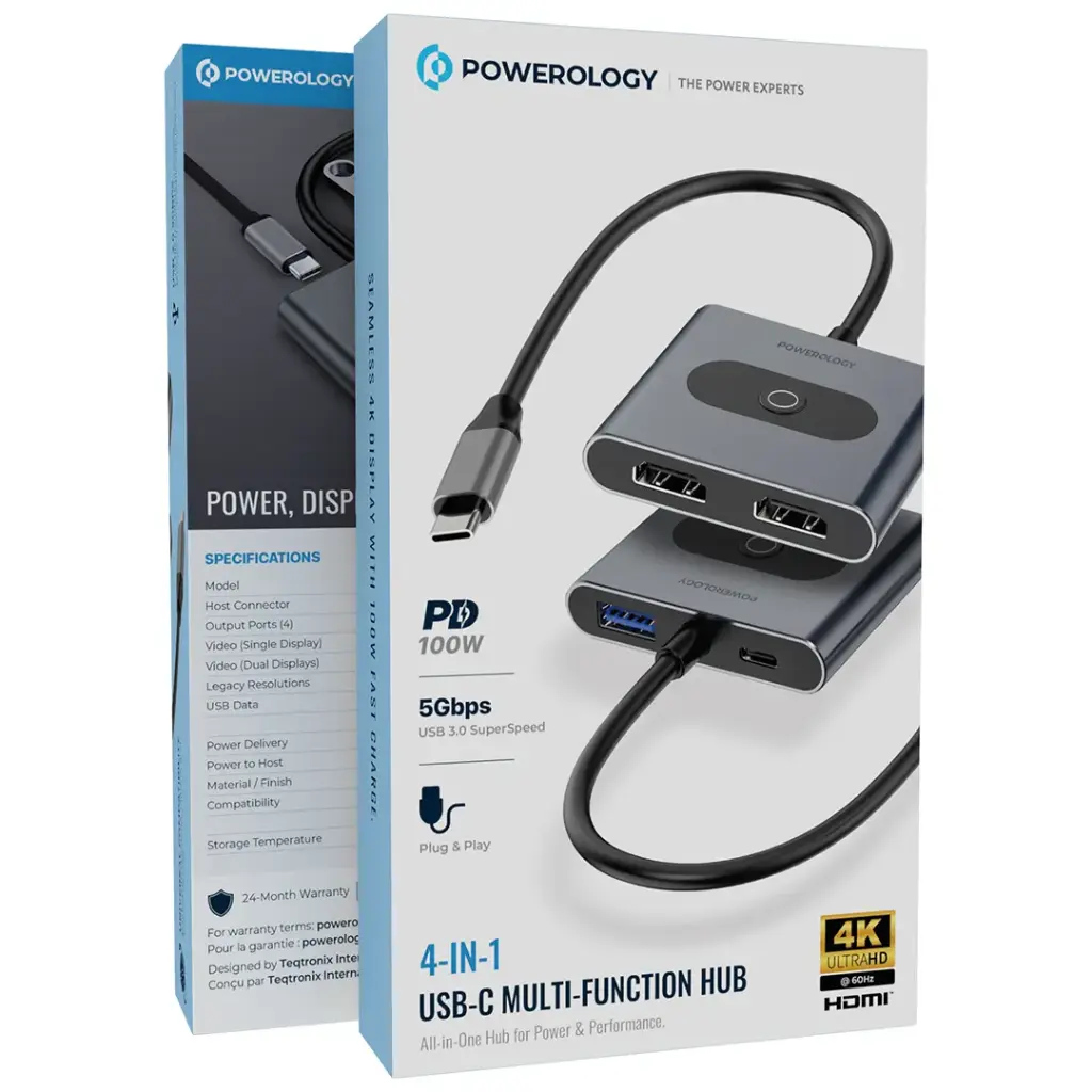 Powerology 4-In-1 USB-C Multi-Function Hub - Gray2.webp