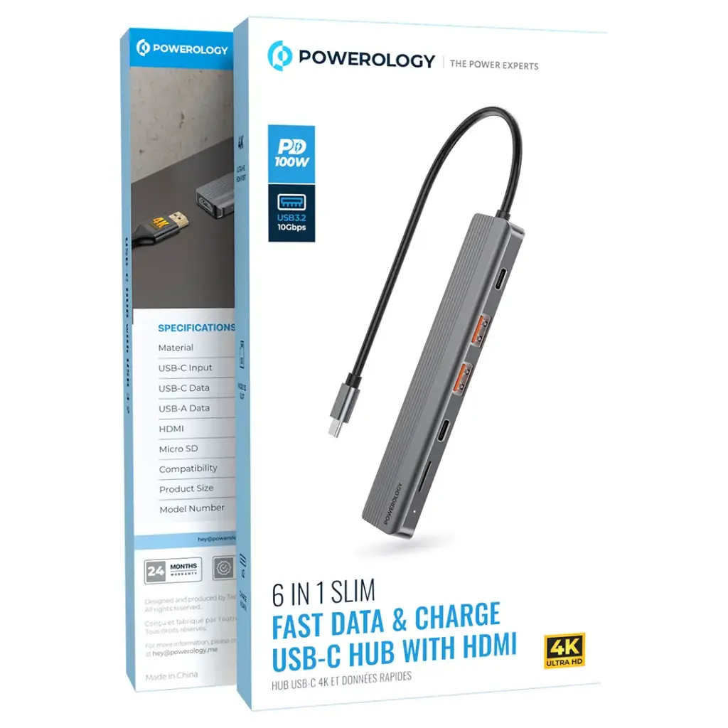 Powerology 6-in-1 Slim 4K HDMI USB-C Hub.webp