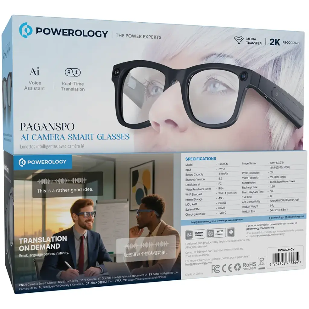 Powerology Paganspo AI Camera Smart Glasses - Gray.webp