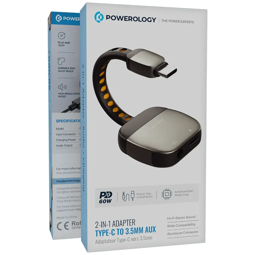 Powerology 2-IN-1 Adapter Type-C To 3.5mm AUX - Gray.webp2.webp