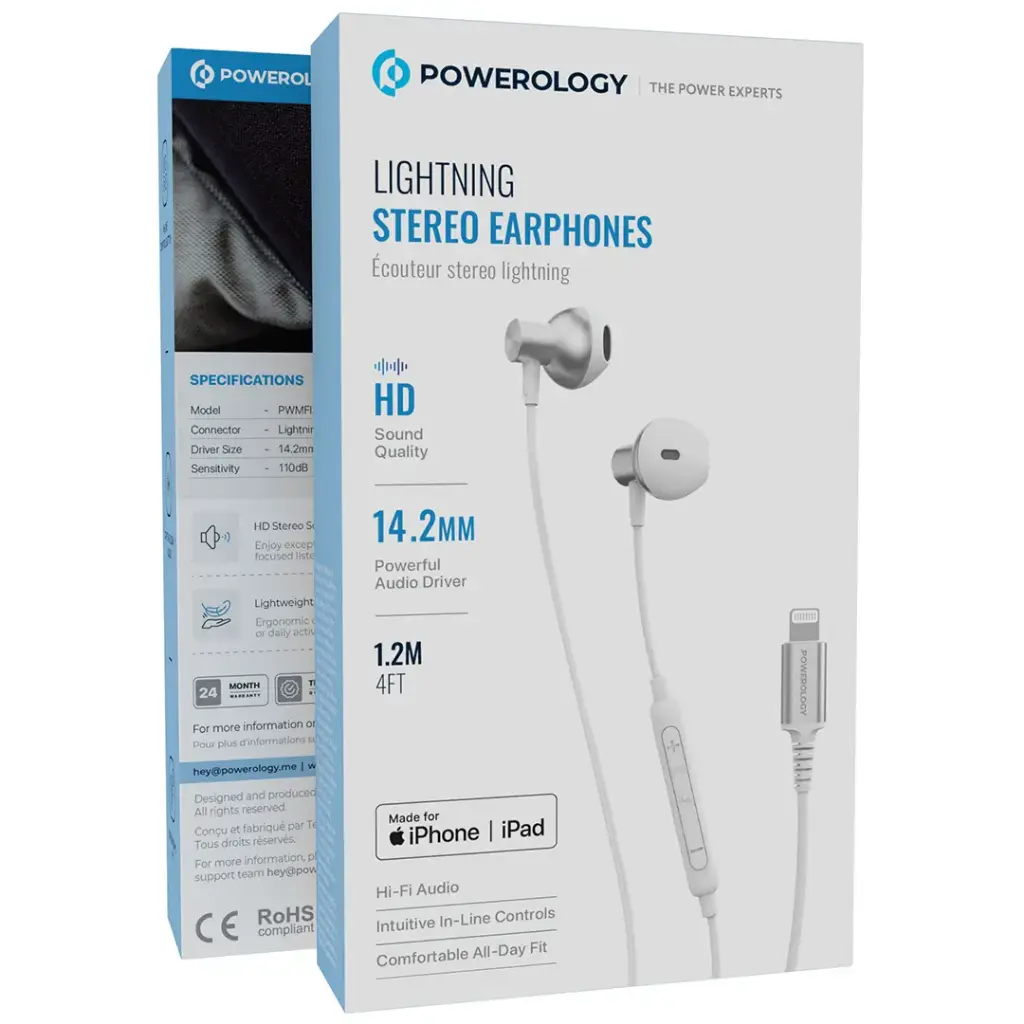 Powerology Lightning Stereo Earphones - White.webp
