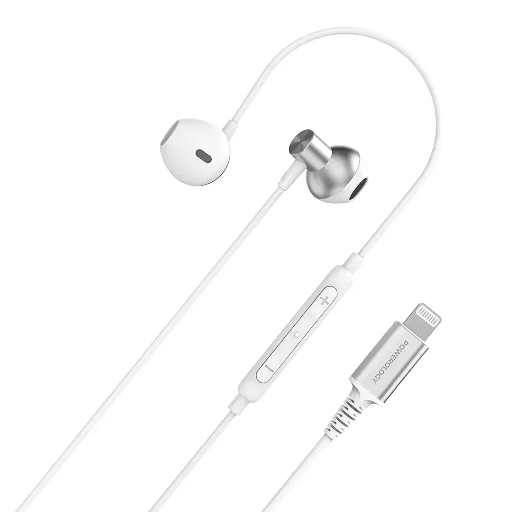 Powerology Lightning Stereo Earphones - White2.webp