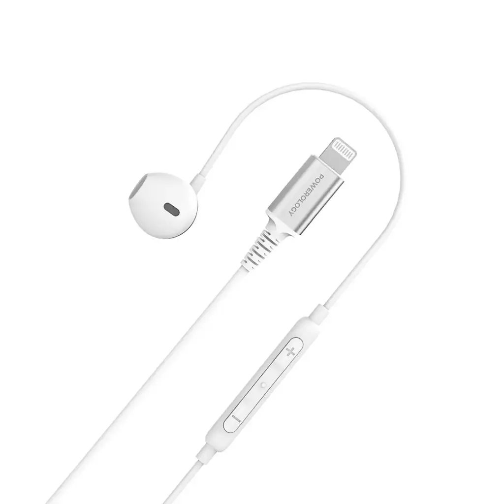 Powerology Lightning Mono Earphone for iPhone and iPad - White.webp