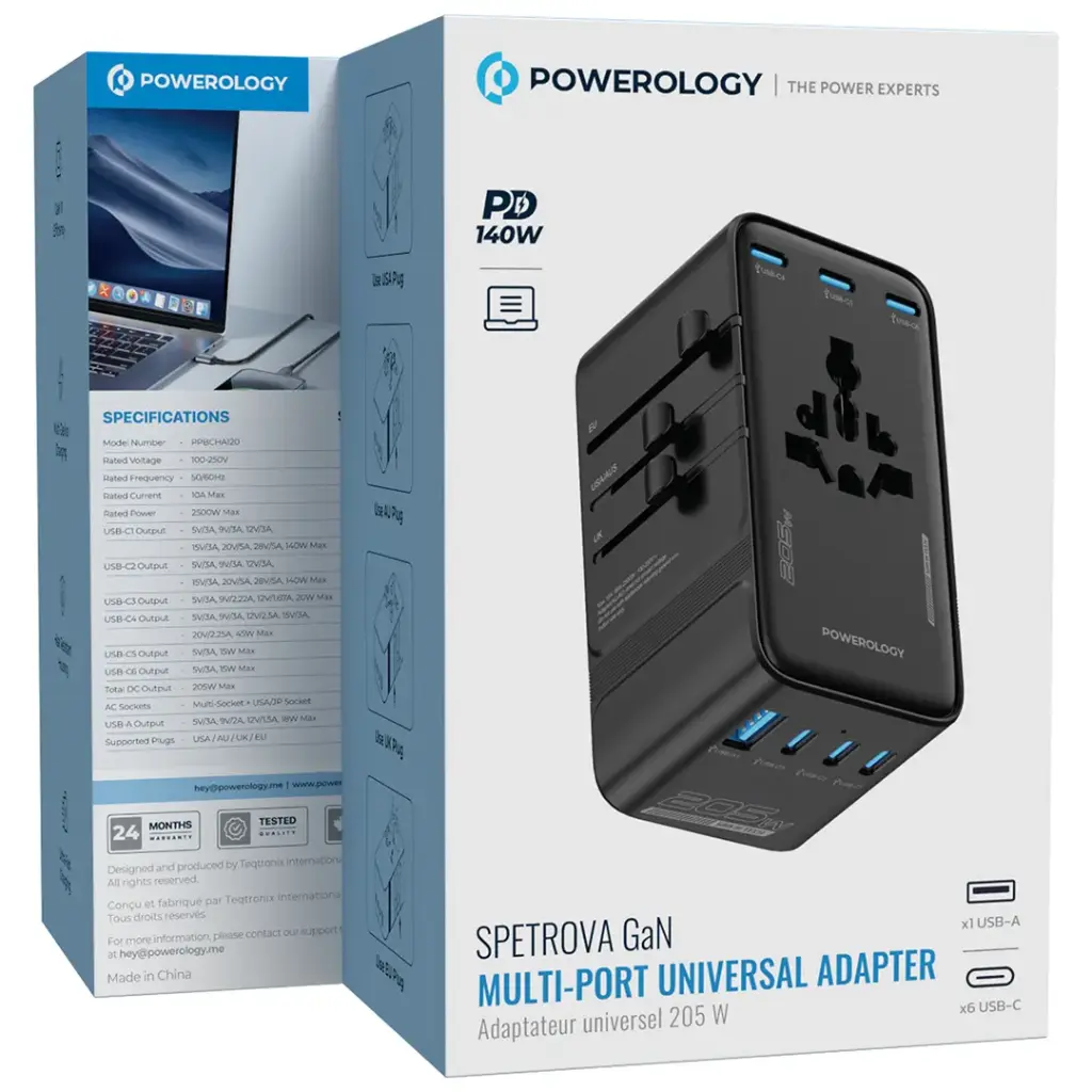 Powerology Spetrova GaN Multi-Port Universal Adapter - Black.webp