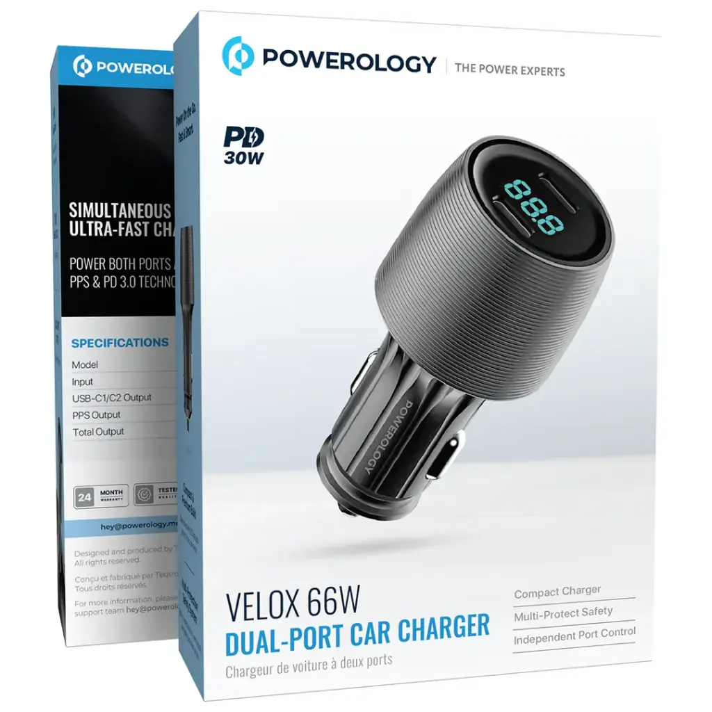 Powerology Velox 66W Dual-Port Car Charger - Black.webp