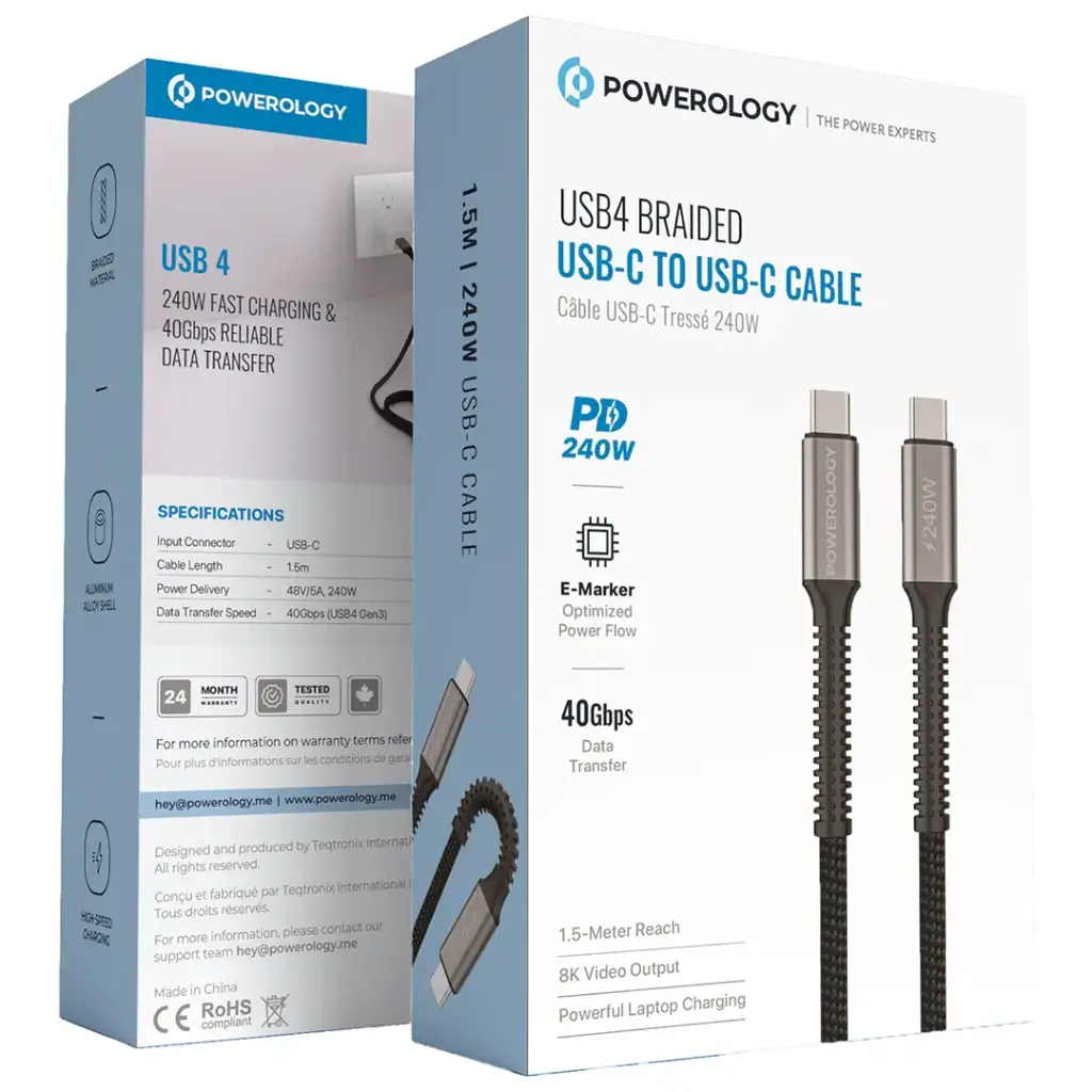 Powerology USB4 Braided USB-C To USB-C Cable - Black.webp