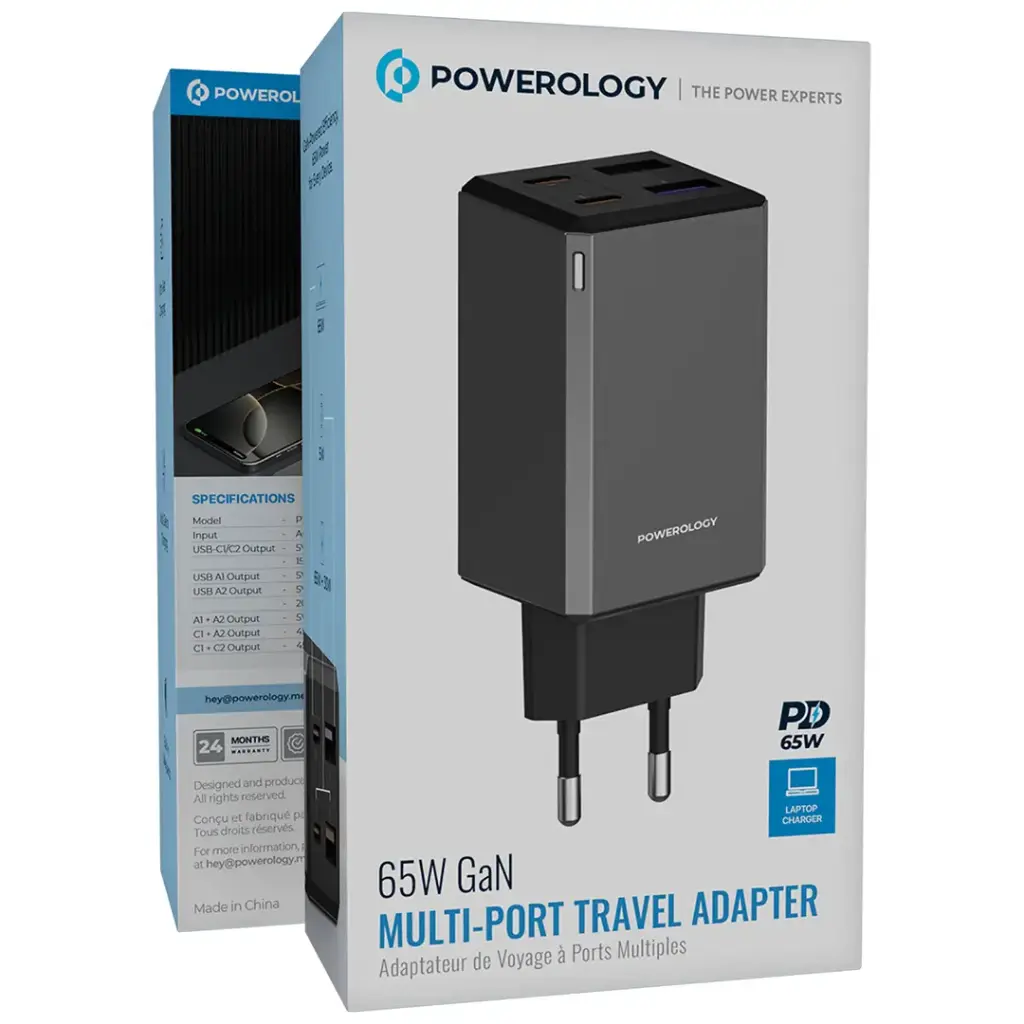 Powerology 65W GaN Multi-Port Travel Adapter - Grey2.webp