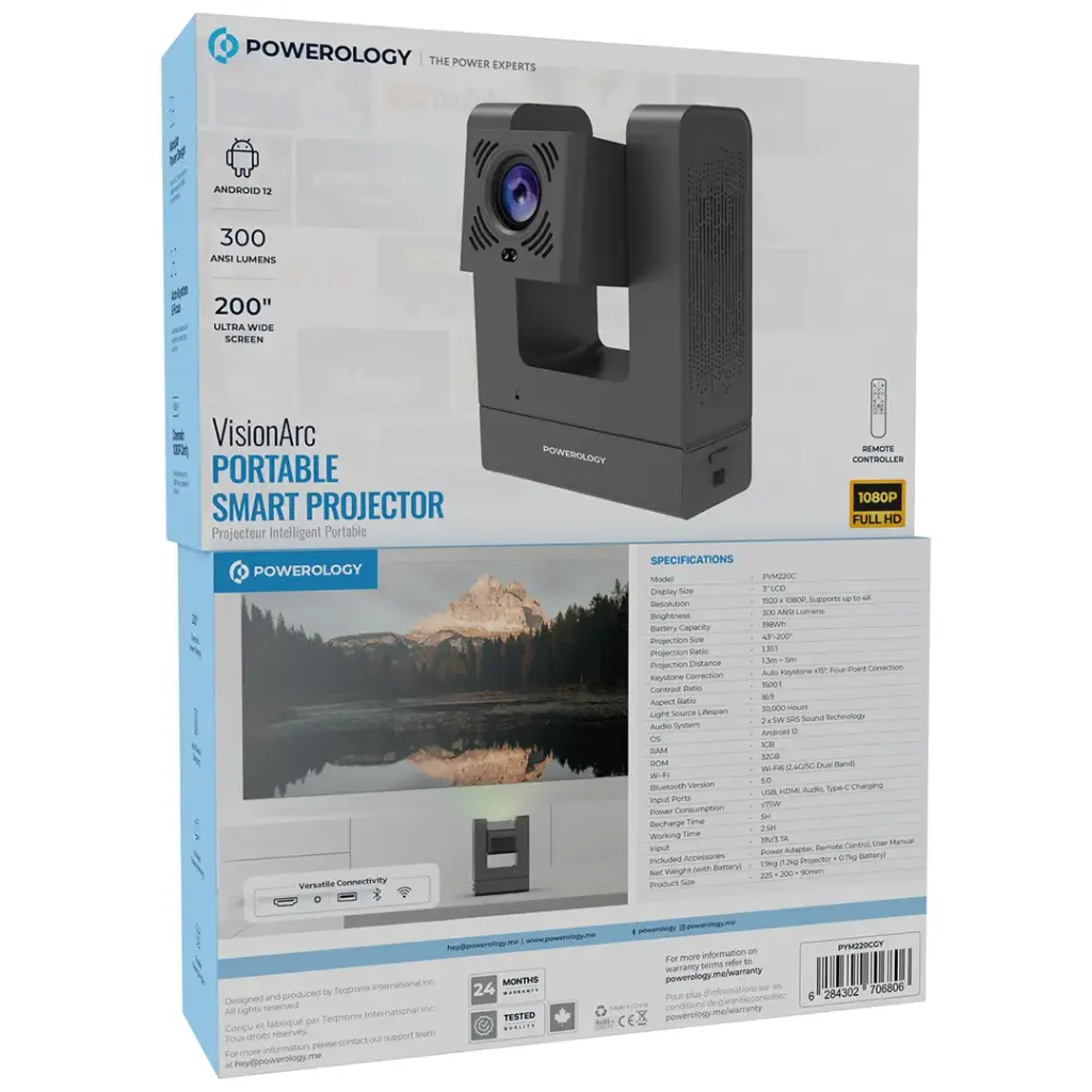 Powerology VisionArc Portable Smart Projector - Gray.webp
