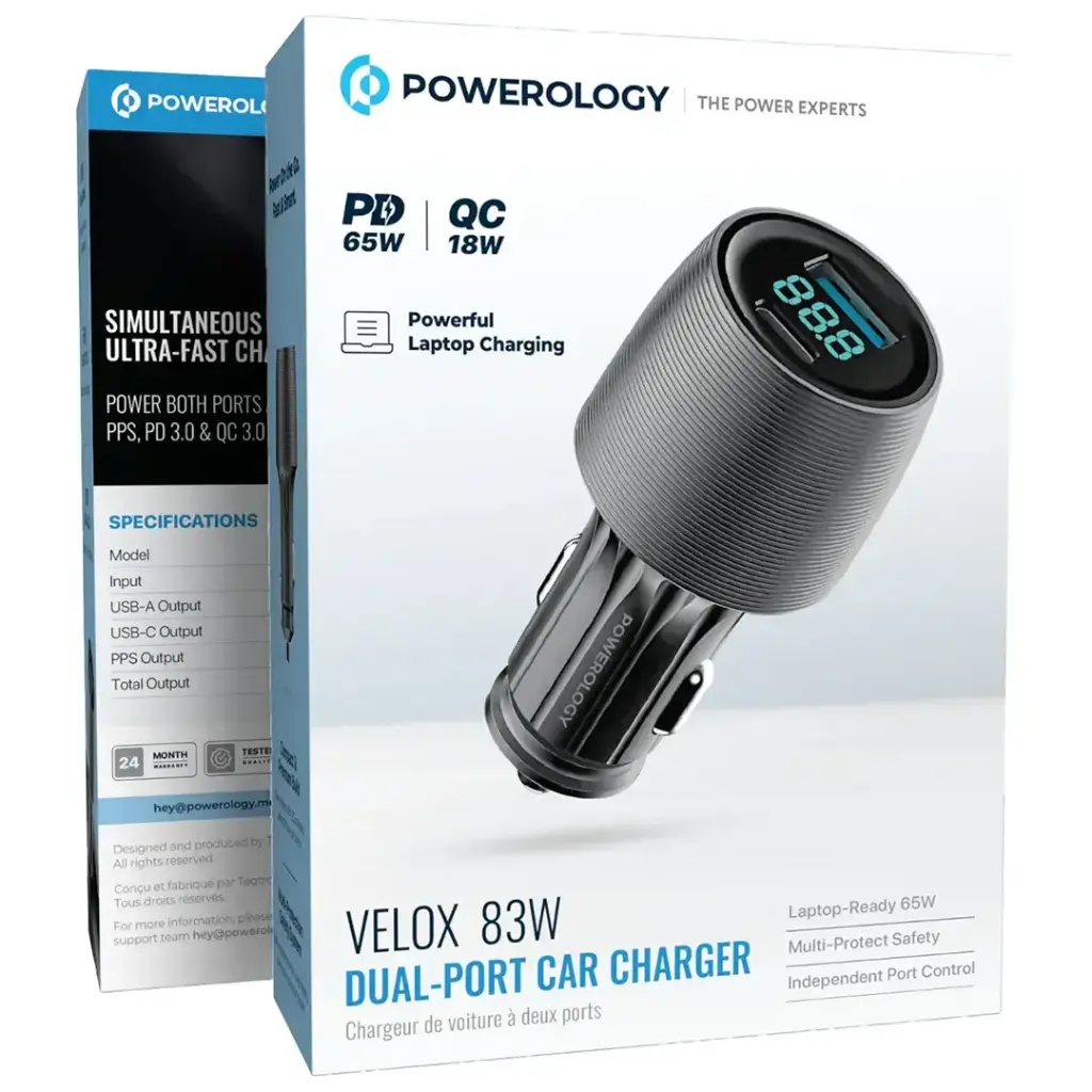 Powerology Velox 83W Dual-Port Car Charger - Black.webp