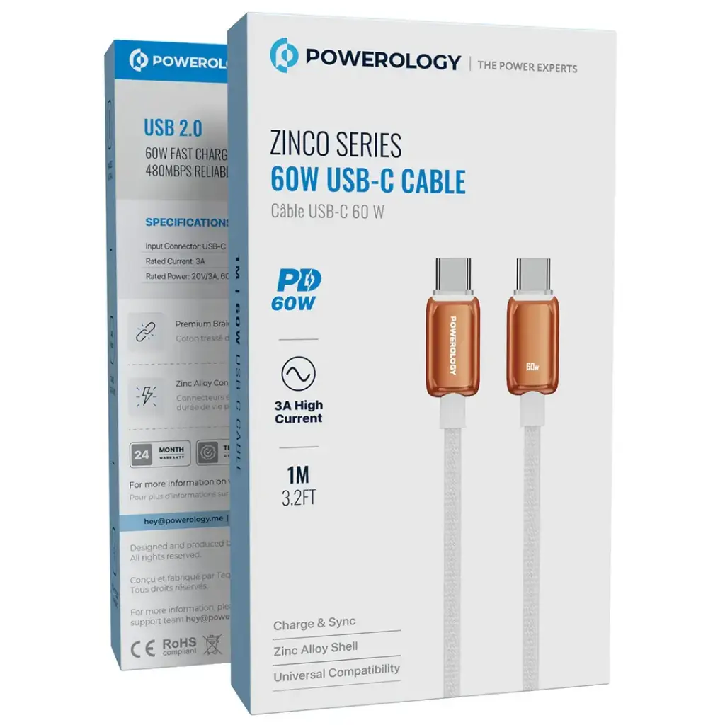 Powerology Zinco Series 60W USB-C Cable - Orange3.webp