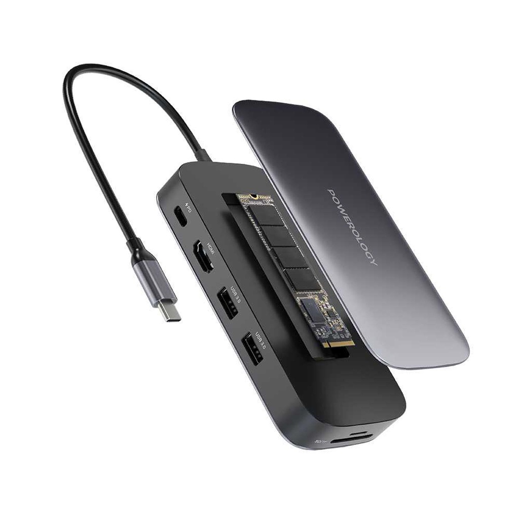 Powerology USB-C Hub & SSD Drive 256GB PD 100W - Gray