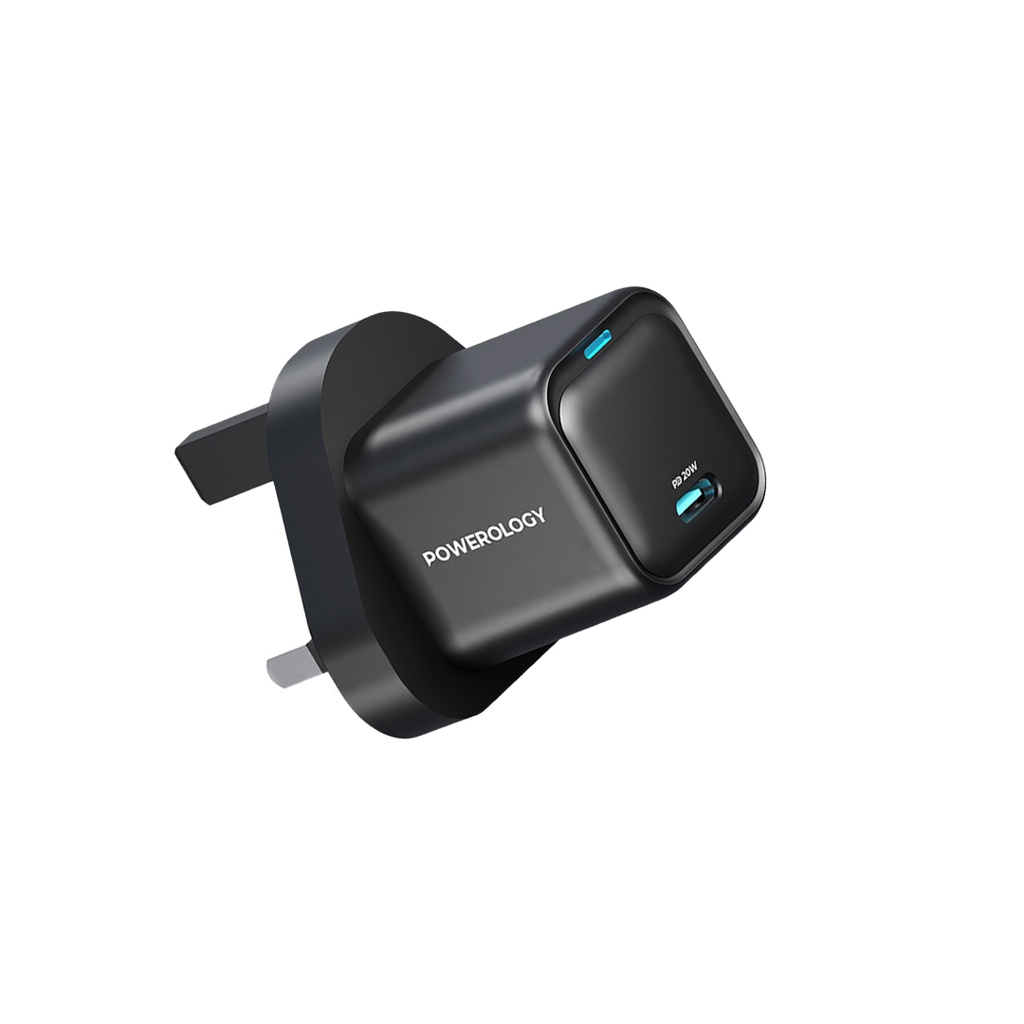 Powerology 20W Single C Port PD Charger UK - Black