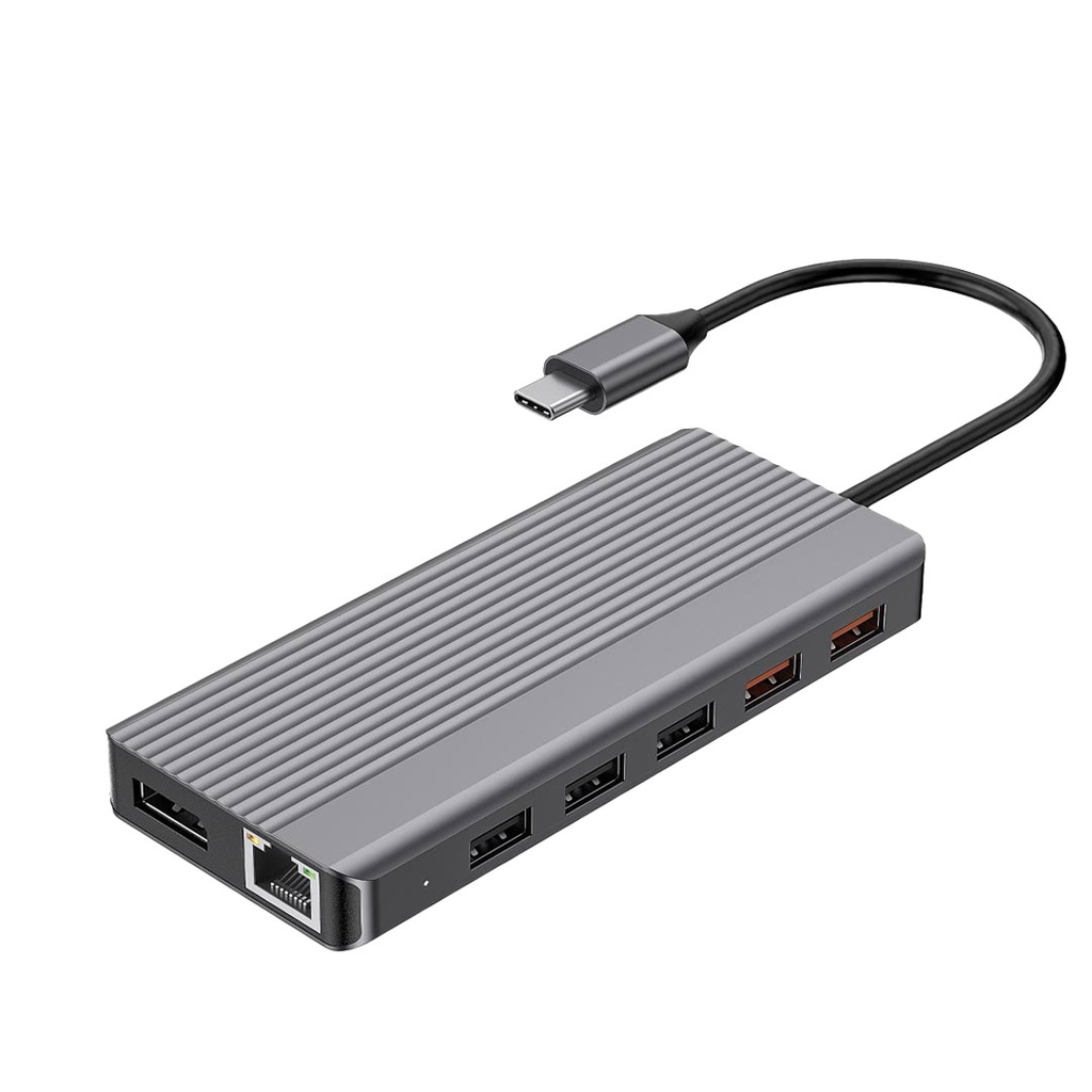 Powerology 12in1 USB-C Hub HDMI Type-C 100W PD Ethernet VGA USB SD MicroSD 3.5AUX - Dark