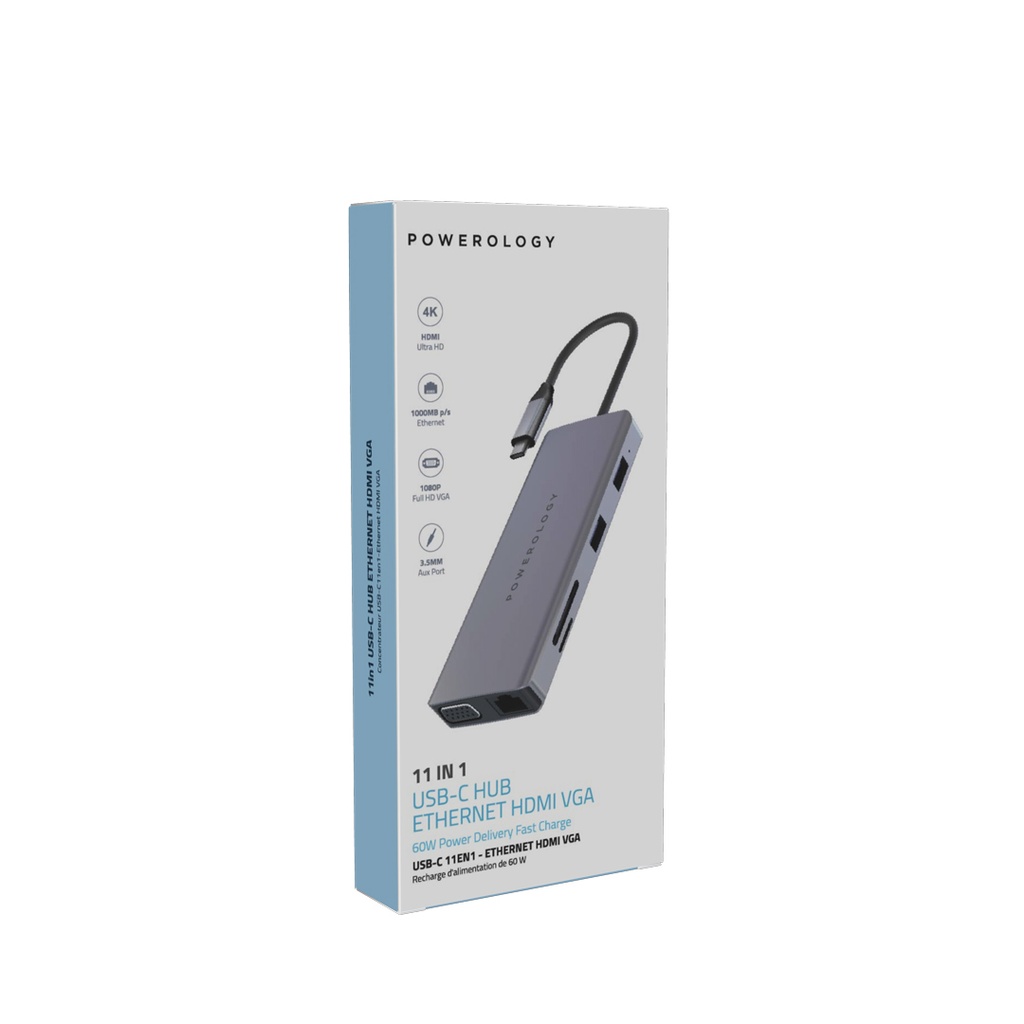 Powerology 11 in 1 USB-C VGA, Ethernet and HDMI Hub