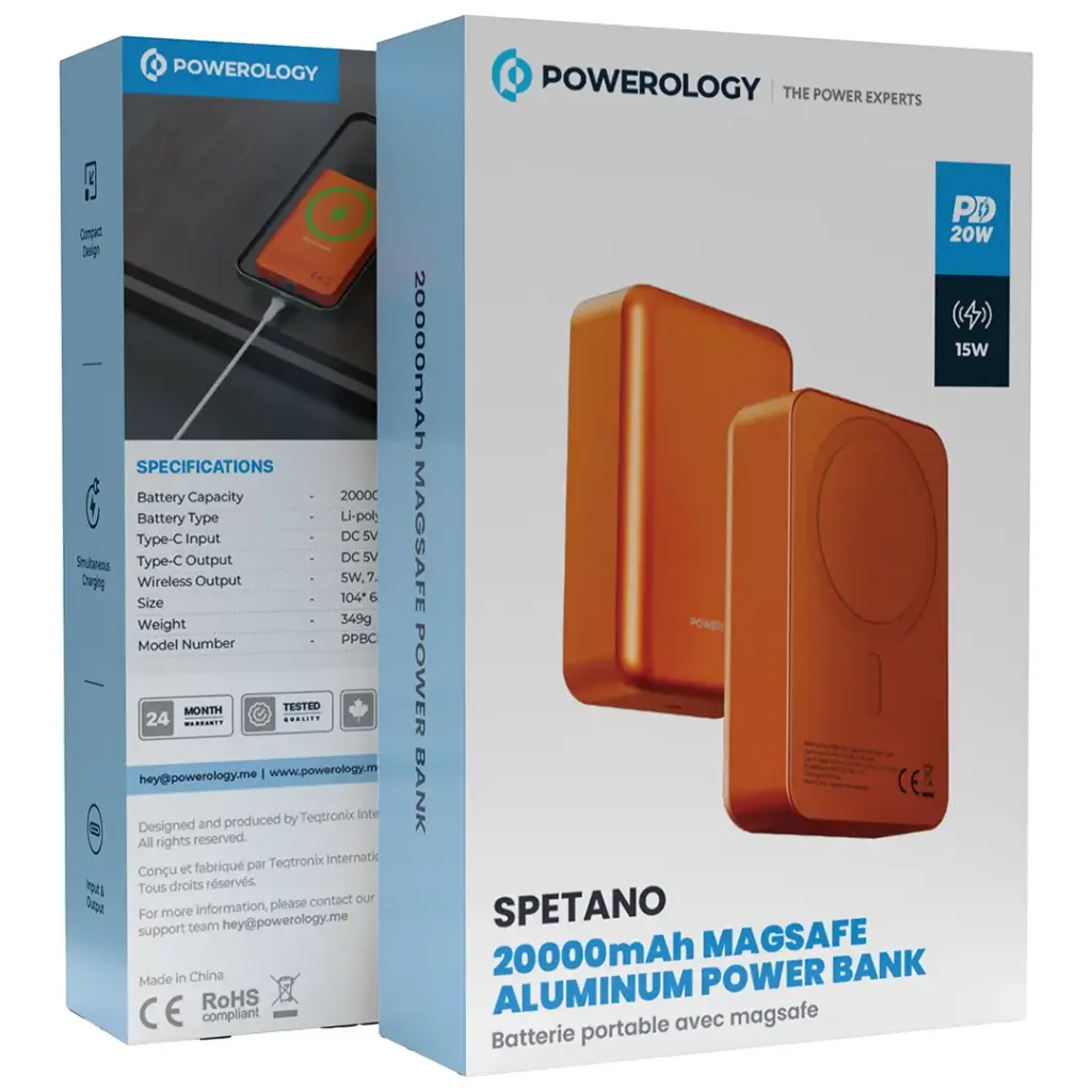 Powerology Spetano 20000mAh MagSafe Aluminum Power Bank - Orange.webp