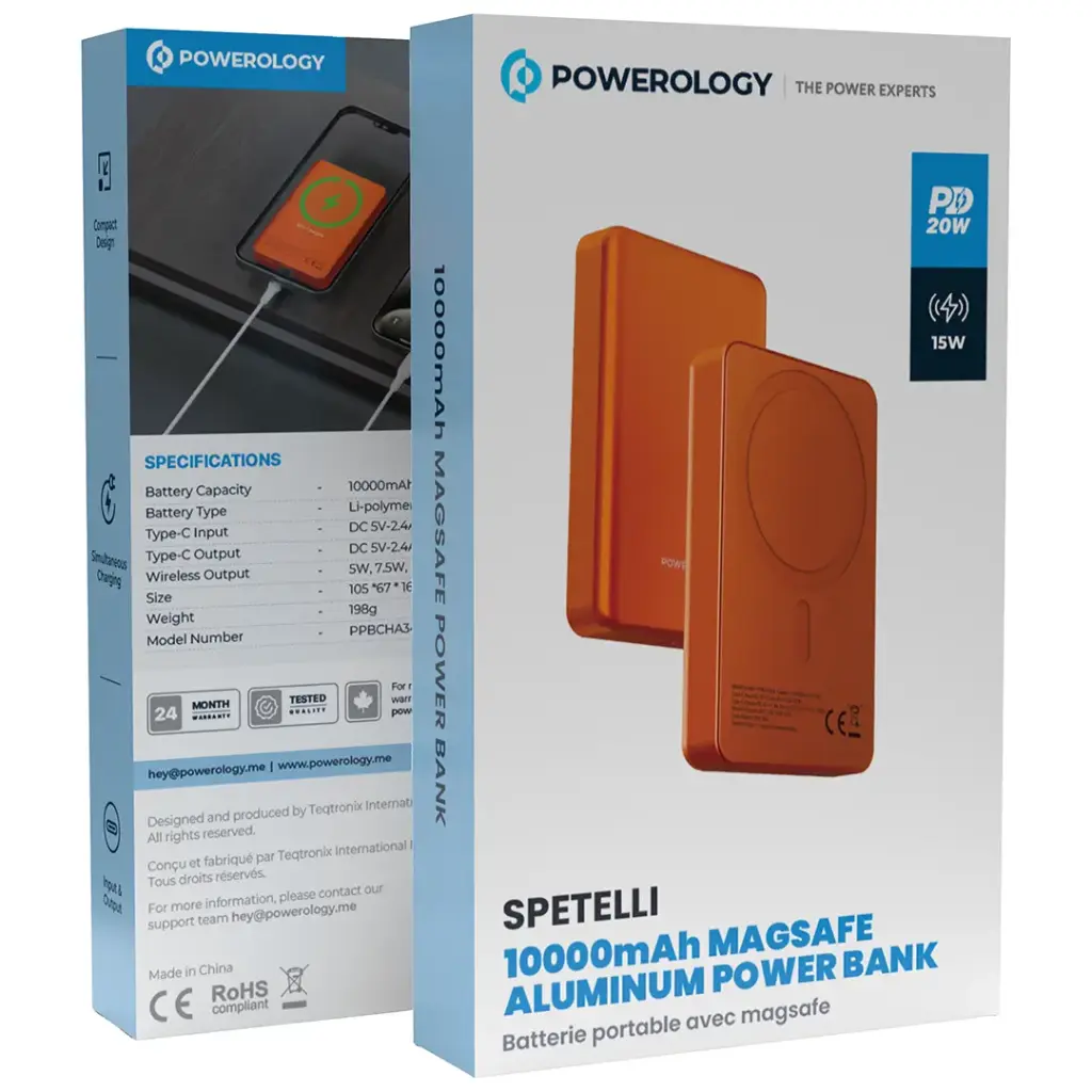 Powerology Spetelli 10000mAh MagSafe Aluminum Power Bank - Orange.webp