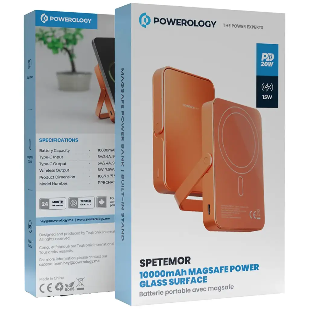 Powerology Spetemor 10000mAh MagSafe Power Glass Surface - Orange3.webp